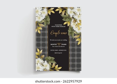 HOCHZEITSEINLADUNGSRAHMEN MIT BLUMENDEKORATIONEN UND FRISCHEN BLÄTTERN