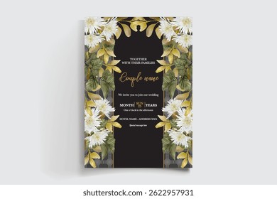 MARCO DE INVITACIÓN DE BODA CON DECORACIONES FLORALES Y HOJAS FRESCAS
