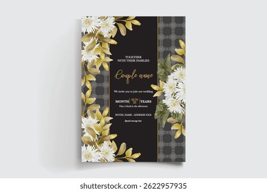 QUADRO DE CONVITE DE CASAMENTO COM DECORAÇÕES DE FLORES E FOLHAS FRESCAS