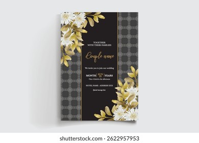 MARCO DE INVITACIÓN DE BODA CON DECORACIONES FLORALES Y HOJAS FRESCAS