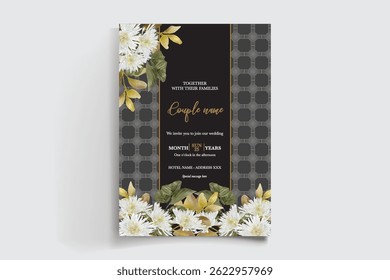 QUADRO DE CONVITE DE CASAMENTO COM DECORAÇÕES DE FLORES E FOLHAS FRESCAS