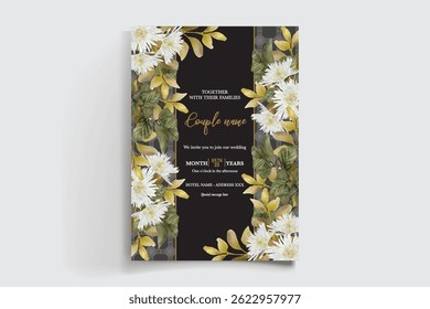 QUADRO DE CONVITE DE CASAMENTO COM DECORAÇÕES DE FLORES E FOLHAS FRESCAS