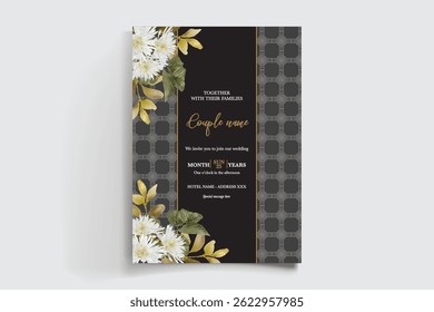 HOCHZEITSEINLADUNGSRAHMEN MIT BLUMENDEKORATIONEN UND FRISCHEN BLÄTTERN
