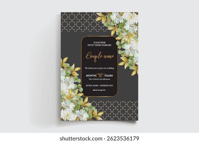QUADRO DE CONVITE DE CASAMENTO COM DECORAÇÕES DE FLORES E FOLHAS FRESCAS