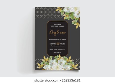 QUADRO DE CONVITE DE CASAMENTO COM DECORAÇÕES DE FLORES E FOLHAS FRESCAS