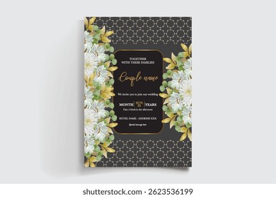 QUADRO DE CONVITE DE CASAMENTO COM DECORAÇÕES DE FLORES E FOLHAS FRESCAS