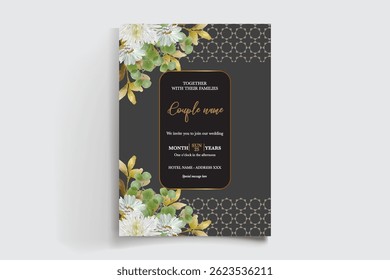 MARCO DE INVITACIÓN DE BODA CON DECORACIONES FLORALES Y HOJAS FRESCAS