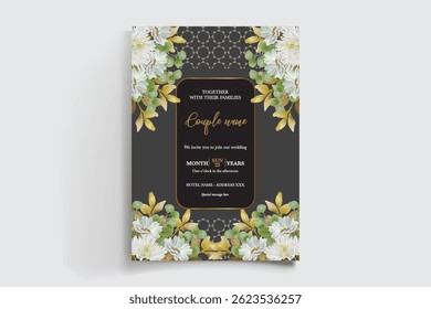 QUADRO DE CONVITE DE CASAMENTO COM DECORAÇÕES DE FLORES E FOLHAS FRESCAS