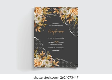 MARCO DE INVITACIÓN DE BODA CON DECORACIONES FLORALES Y HOJAS FRESCAS