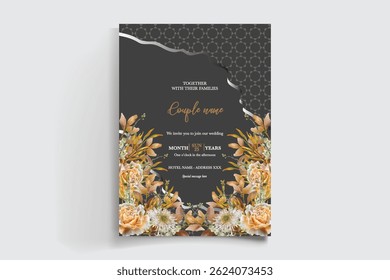 QUADRO DE CONVITE DE CASAMENTO COM DECORAÇÕES DE FLORES E FOLHAS FRESCAS