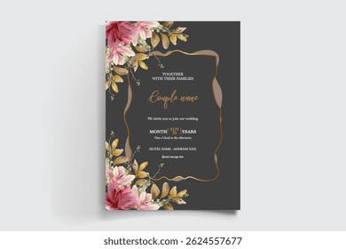 QUADRO DE CONVITE DE CASAMENTO COM DECORAÇÕES DE FLORES E FOLHAS FRESCAS
