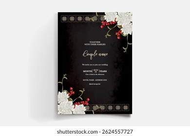 QUADRO DE CONVITE DE CASAMENTO COM DECORAÇÕES DE FLORES E FOLHAS FRESCAS