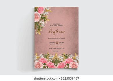 QUADRO DE CONVITE DE CASAMENTO COM DECORAÇÕES DE FLORES E FOLHAS FRESCAS