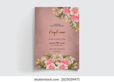 MARCO DE INVITACIÓN DE BODA CON DECORACIONES FLORALES Y HOJAS FRESCAS