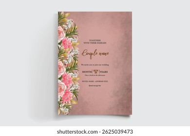 MARCO DE INVITACIÓN DE BODA CON DECORACIONES FLORALES Y HOJAS FRESCAS