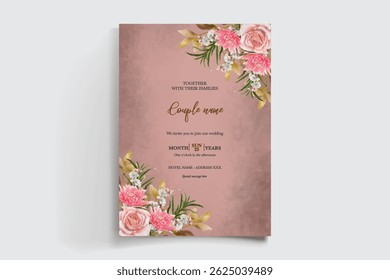 QUADRO DE CONVITE DE CASAMENTO COM DECORAÇÕES DE FLORES E FOLHAS FRESCAS