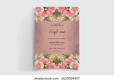 QUADRO DE CONVITE DE CASAMENTO COM DECORAÇÕES DE FLORES E FOLHAS FRESCAS