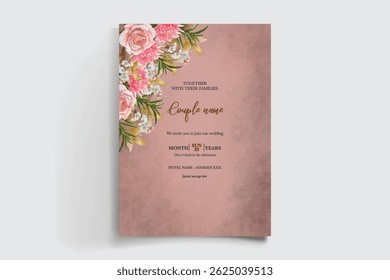 QUADRO DE CONVITE DE CASAMENTO COM DECORAÇÕES DE FLORES E FOLHAS FRESCAS