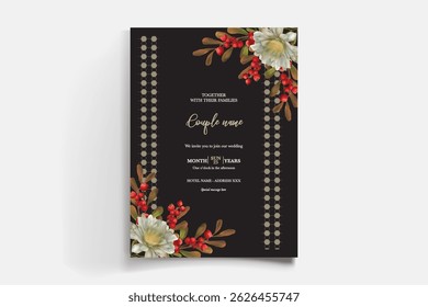 QUADRO DE CONVITE DE CASAMENTO COM DECORAÇÕES DE FLORES E FOLHAS FRESCAS
