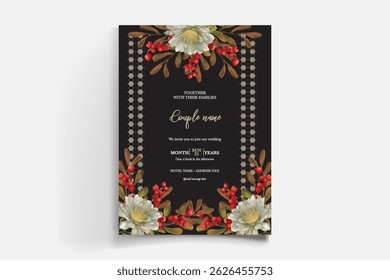 MARCO DE INVITACIÓN DE BODA CON DECORACIONES FLORALES Y HOJAS FRESCAS