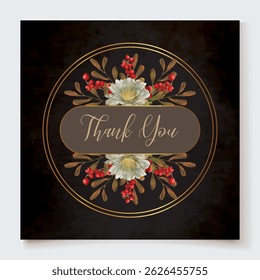 WEDDING INVITATION FRAME WITH FLOWER DECORATIONS AND FRESH LEAVES