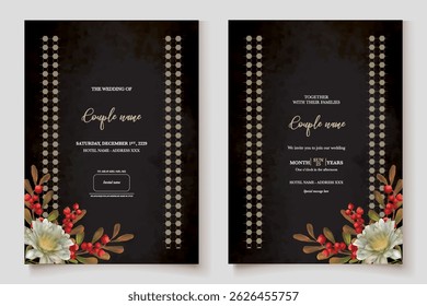 MARCO DE INVITACIÓN DE BODA CON DECORACIONES FLORALES Y HOJAS FRESCAS