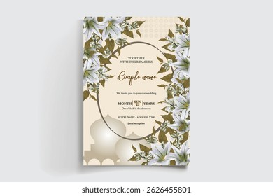 QUADRO DE CONVITE DE CASAMENTO COM DECORAÇÕES DE FLORES E FOLHAS FRESCAS