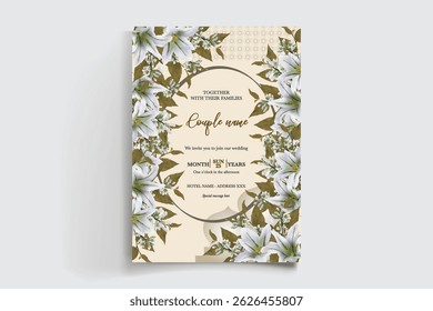 QUADRO DE CONVITE DE CASAMENTO COM DECORAÇÕES DE FLORES E FOLHAS FRESCAS
