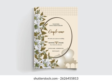 MARCO DE INVITACIÓN DE BODA CON DECORACIONES FLORALES Y HOJAS FRESCAS