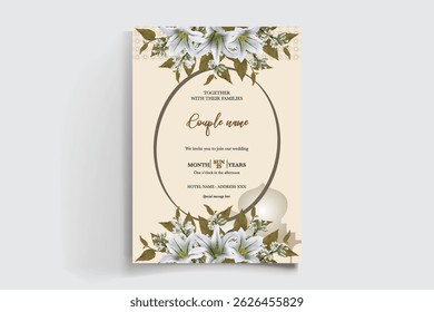 QUADRO DE CONVITE DE CASAMENTO COM DECORAÇÕES DE FLORES E FOLHAS FRESCAS