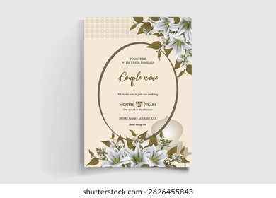 HOCHZEITSEINLADUNGSRAHMEN MIT BLUMENDEKORATIONEN UND FRISCHEN BLÄTTERN
