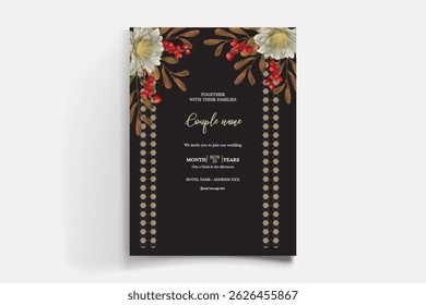 MARCO DE INVITACIÓN DE BODA CON DECORACIONES FLORALES Y HOJAS FRESCAS