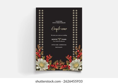 QUADRO DE CONVITE DE CASAMENTO COM DECORAÇÕES DE FLORES E FOLHAS FRESCAS