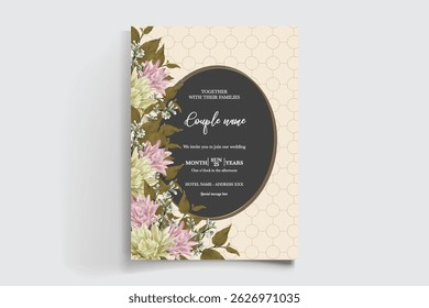 QUADRO DE CONVITE DE CASAMENTO COM DECORAÇÕES DE FLORES E FOLHAS FRESCAS