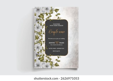 QUADRO DE CONVITE DE CASAMENTO COM DECORAÇÕES DE FLORES E FOLHAS FRESCAS