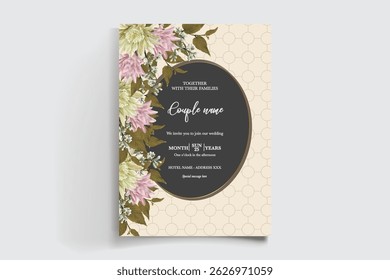 QUADRO DE CONVITE DE CASAMENTO COM DECORAÇÕES DE FLORES E FOLHAS FRESCAS