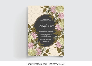 QUADRO DE CONVITE DE CASAMENTO COM DECORAÇÕES DE FLORES E FOLHAS FRESCAS