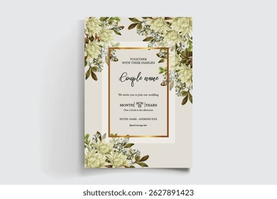 QUADRO DE CONVITE DE CASAMENTO COM DECORAÇÕES DE FLORES E FOLHAS FRESCAS
