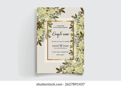 QUADRO DE CONVITE DE CASAMENTO COM DECORAÇÕES DE FLORES E FOLHAS FRESCAS