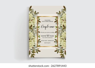 MARCO DE INVITACIÓN DE BODA CON DECORACIONES FLORALES Y HOJAS FRESCAS