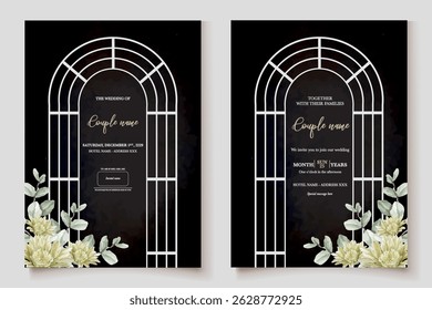 MARCO DE INVITACIÓN DE BODA CON DECORACIONES FLORALES Y HOJAS FRESCAS