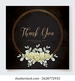 WEDDING INVITATION FRAME WITH FLOWER DECORATIONS AND FRESH LEAVES