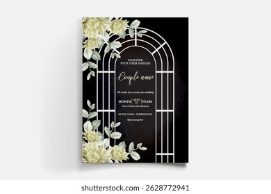 MARCO DE INVITACIÓN DE BODA CON DECORACIONES FLORALES Y HOJAS FRESCAS
