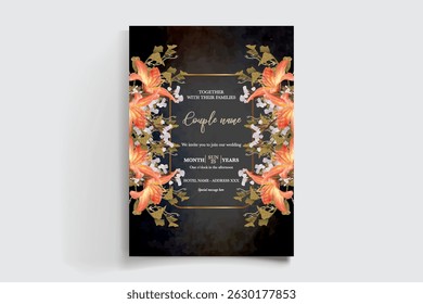 QUADRO DE CONVITE DE CASAMENTO COM DECORAÇÕES DE FLORES E FOLHAS FRESCAS