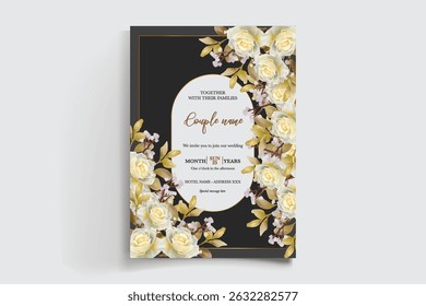 MARCO DE INVITACIÓN DE BODA CON DECORACIONES FLORALES Y HOJAS FRESCAS
