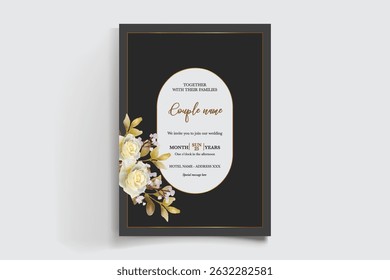 QUADRO DE CONVITE DE CASAMENTO COM DECORAÇÕES DE FLORES E FOLHAS FRESCAS