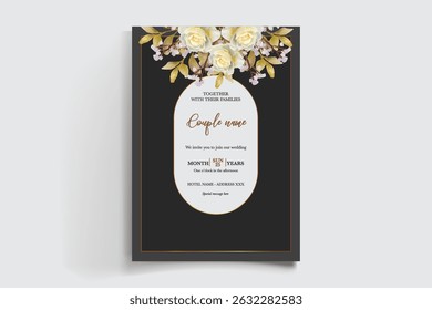 QUADRO DE CONVITE DE CASAMENTO COM DECORAÇÕES DE FLORES E FOLHAS FRESCAS