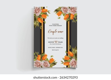 MARCO DE INVITACIÓN DE BODA CON DECORACIONES FLORALES Y HOJAS FRESCAS