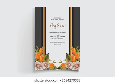 QUADRO DE CONVITE DE CASAMENTO COM DECORAÇÕES DE FLORES E FOLHAS FRESCAS