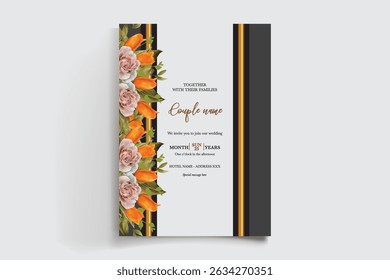 HOCHZEITSEINLADUNGSRAHMEN MIT BLUMENDEKORATIONEN UND FRISCHEN BLÄTTERN